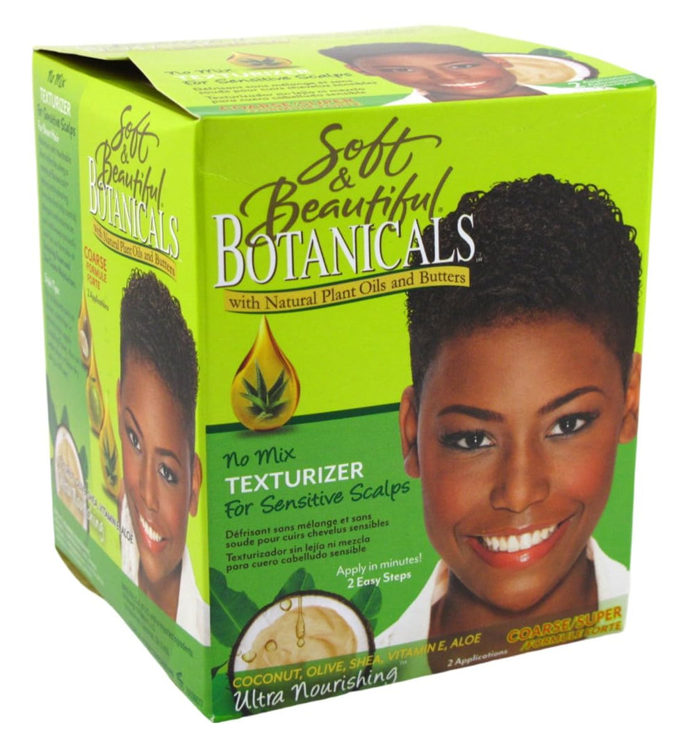 Soft & Beautiful Botanicals Texturizer Kit hair texture display shows bouncy movement.