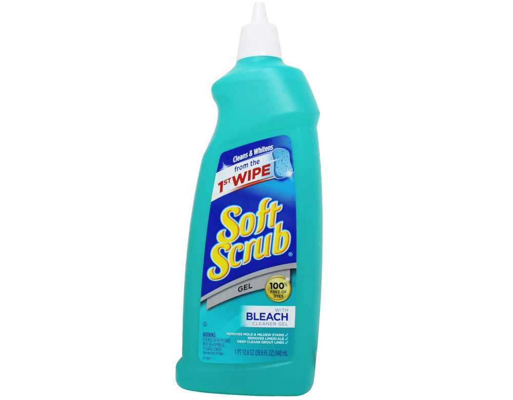 Soft Scrub Gel Cleanser with Bleach bottle close-up for tough stains