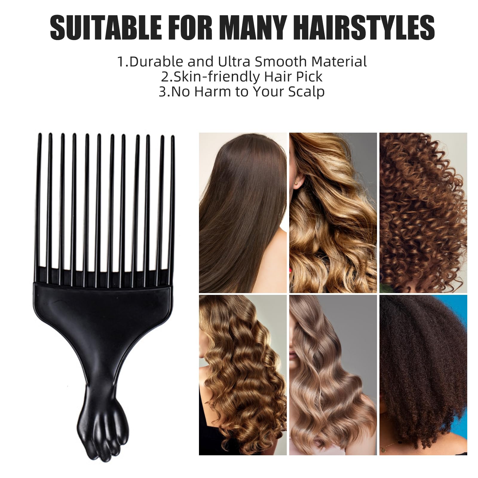 Soft 'N Style 3-pack black afro picks offer versatile styling options