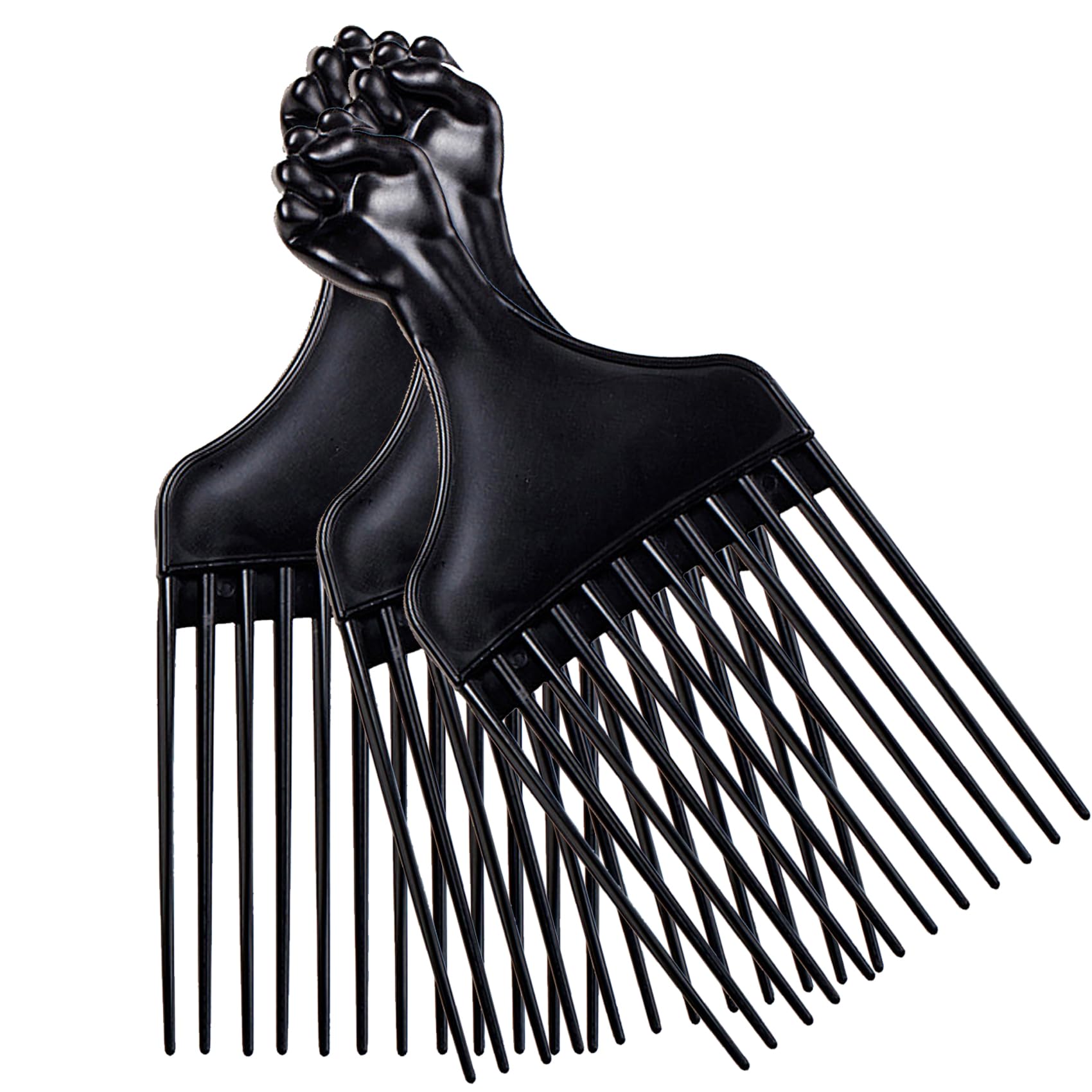 Soft 'N Style afro pick with black fist handle for quick detangling