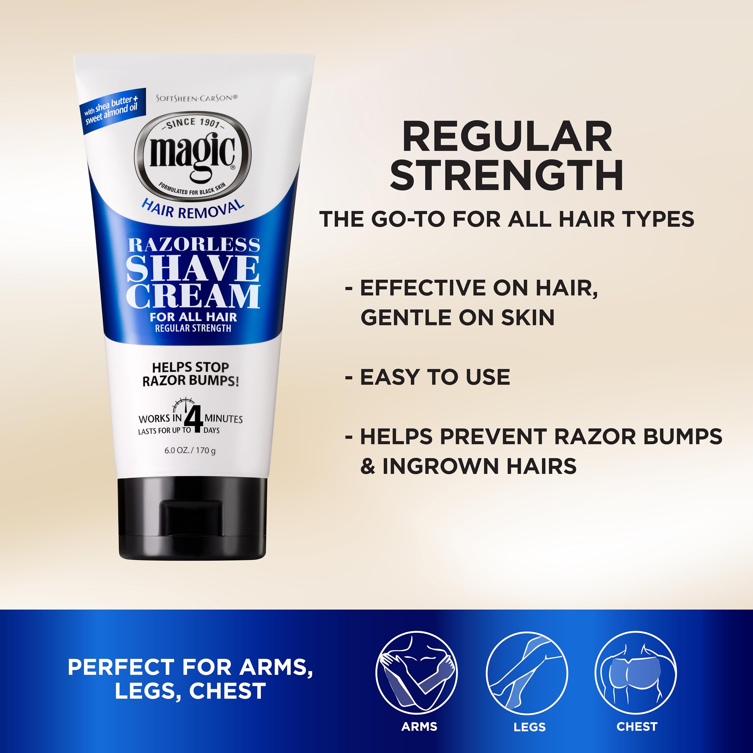 SoftSheen-Carson Magic Razorless Crema depilatoria, aplicación rápida en 4 minutos.