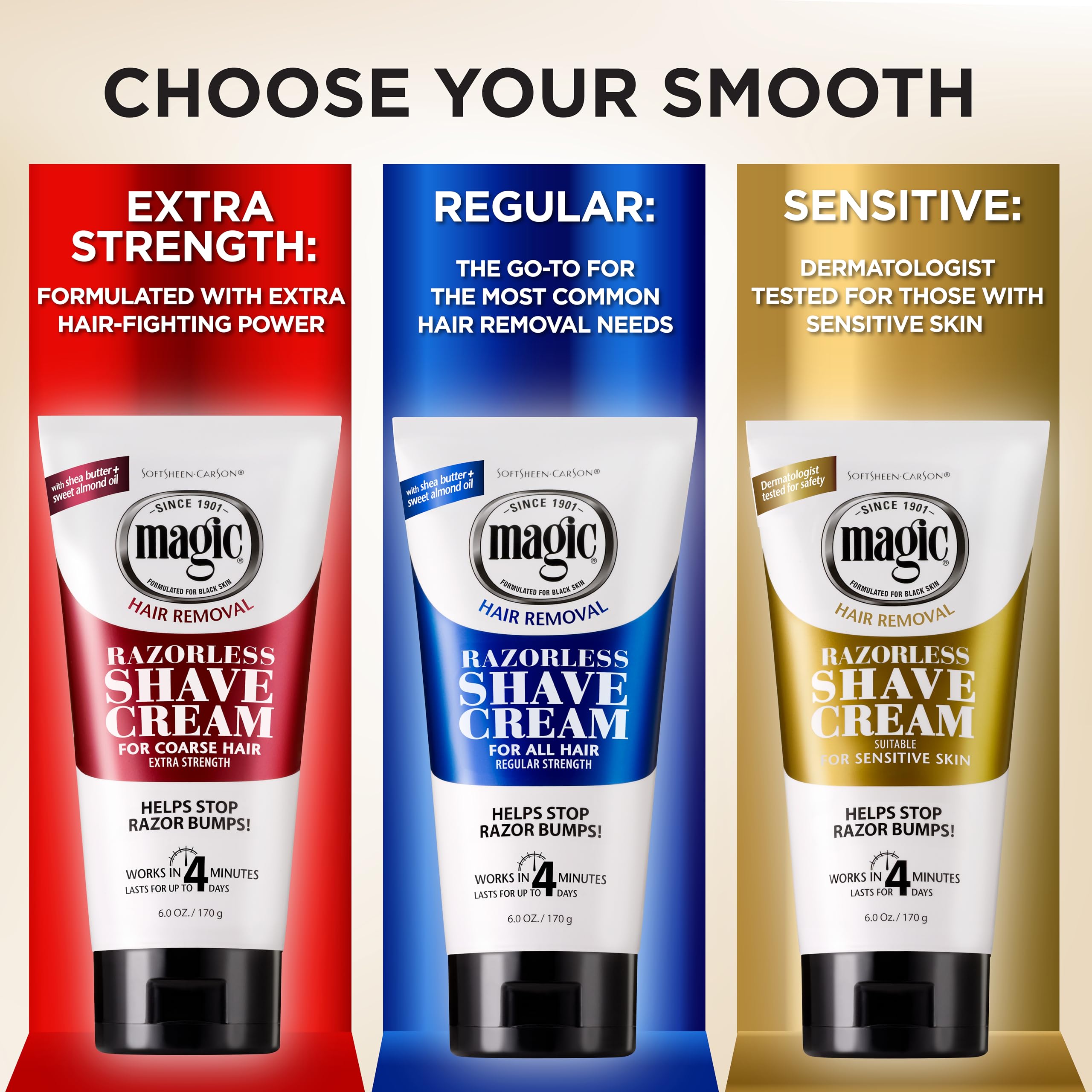 SoftSheen-Carson Magic Razorless Crema depilatoria, adecuada para diferentes tipos de barba.