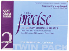 SoftSheen Carson Precise NoLye Supreme Relaxer twin-pack bottle shown for smooth application.