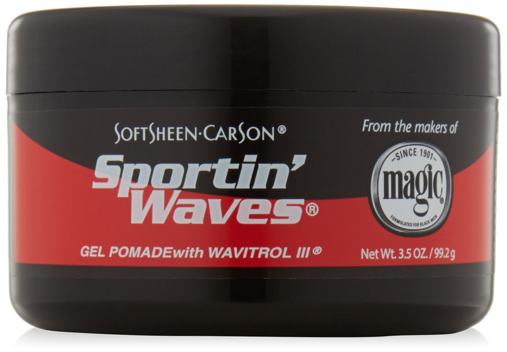 SoftSheen Sportin' Waves Pomade jar close-up highlighting maximum wavemaking formula