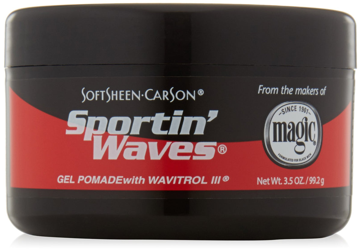 SoftSheen Sportin' Waves Pomade jar close-up highlighting maximum wavemaking formula