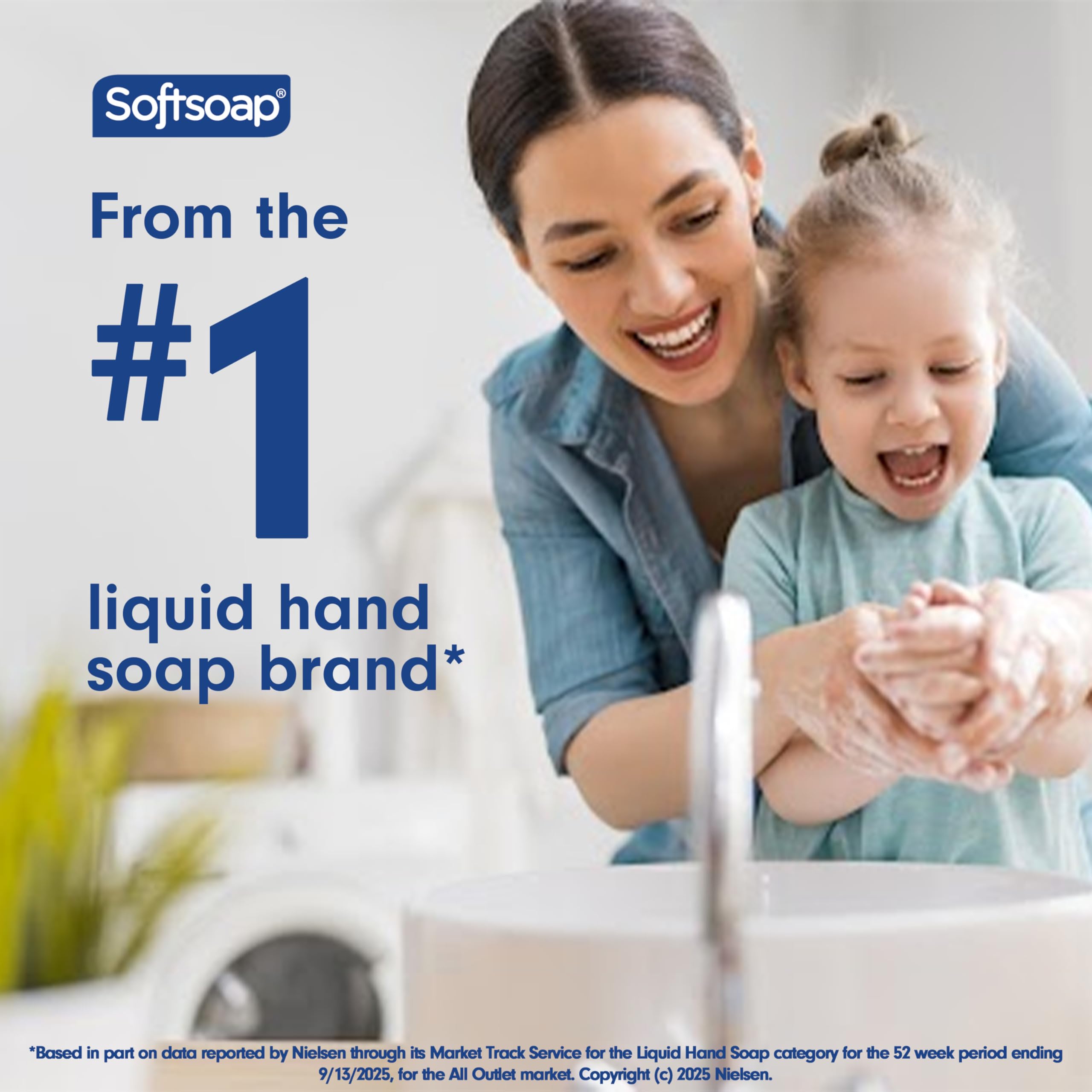 Softsoap bottle on bathroom sink portraying everyday use and pleasant scent