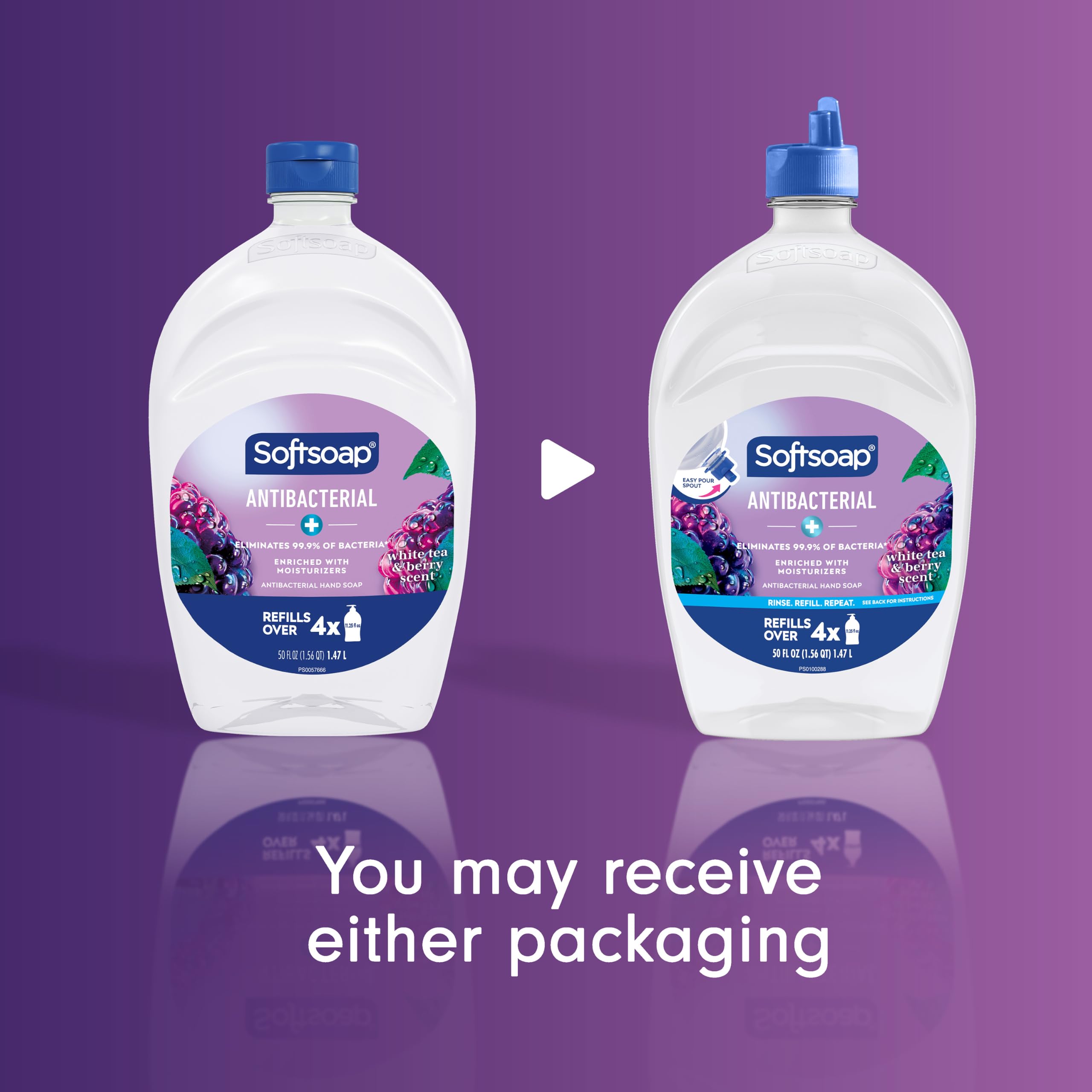 Softsoap bottle being poured into a dispenser for convenient refills and savings
