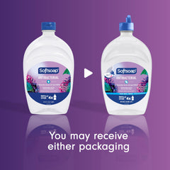 Softsoap bottle being poured into a dispenser for convenient refills and savings