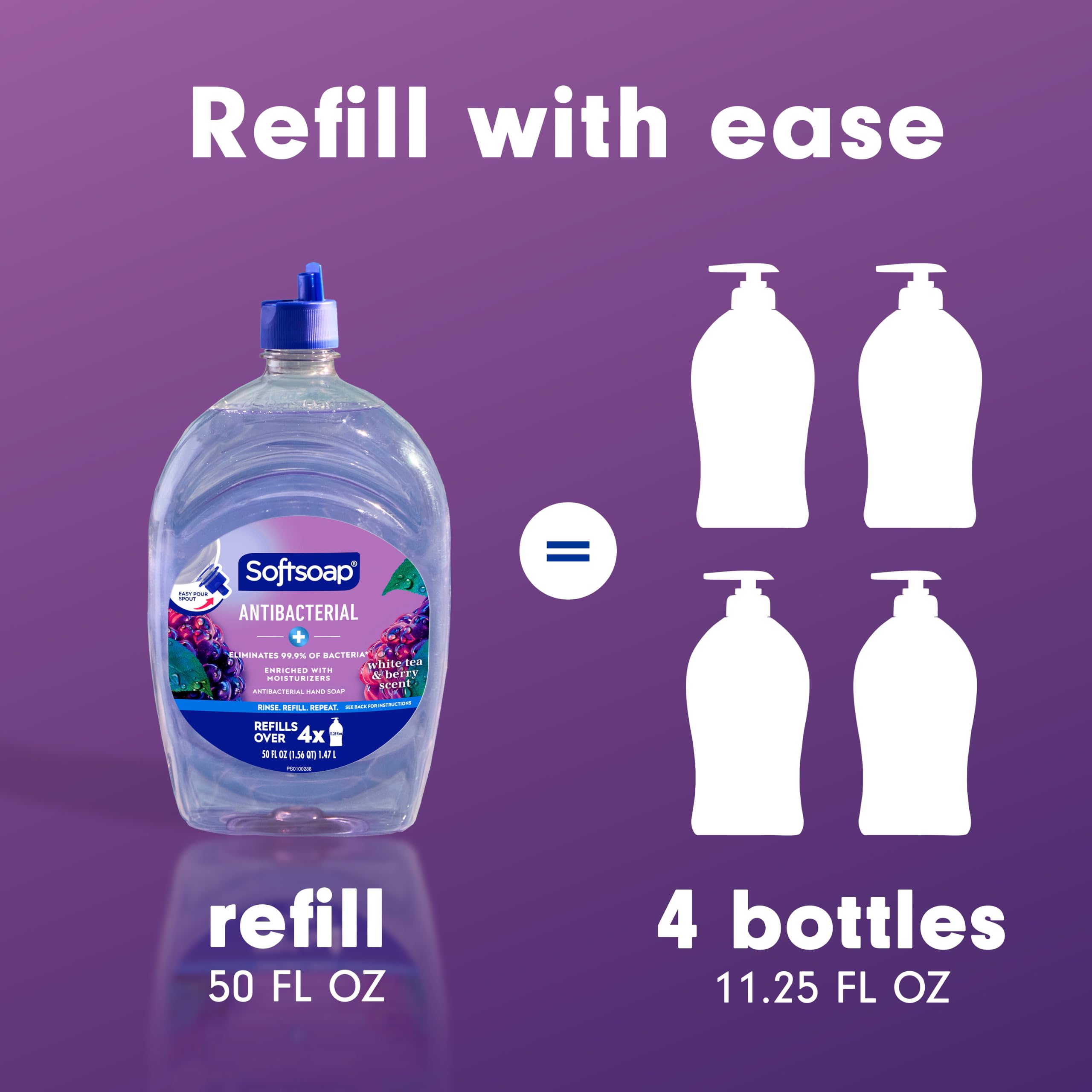 Softsoap 50 fl oz shown with measuring cup to show refill capacity and scale