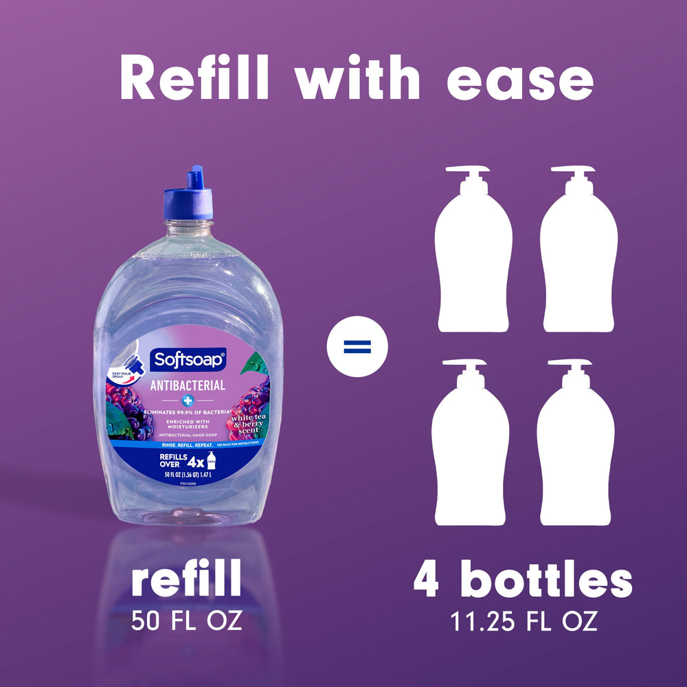 Softsoap 50 fl oz shown with measuring cup to show refill capacity and scale