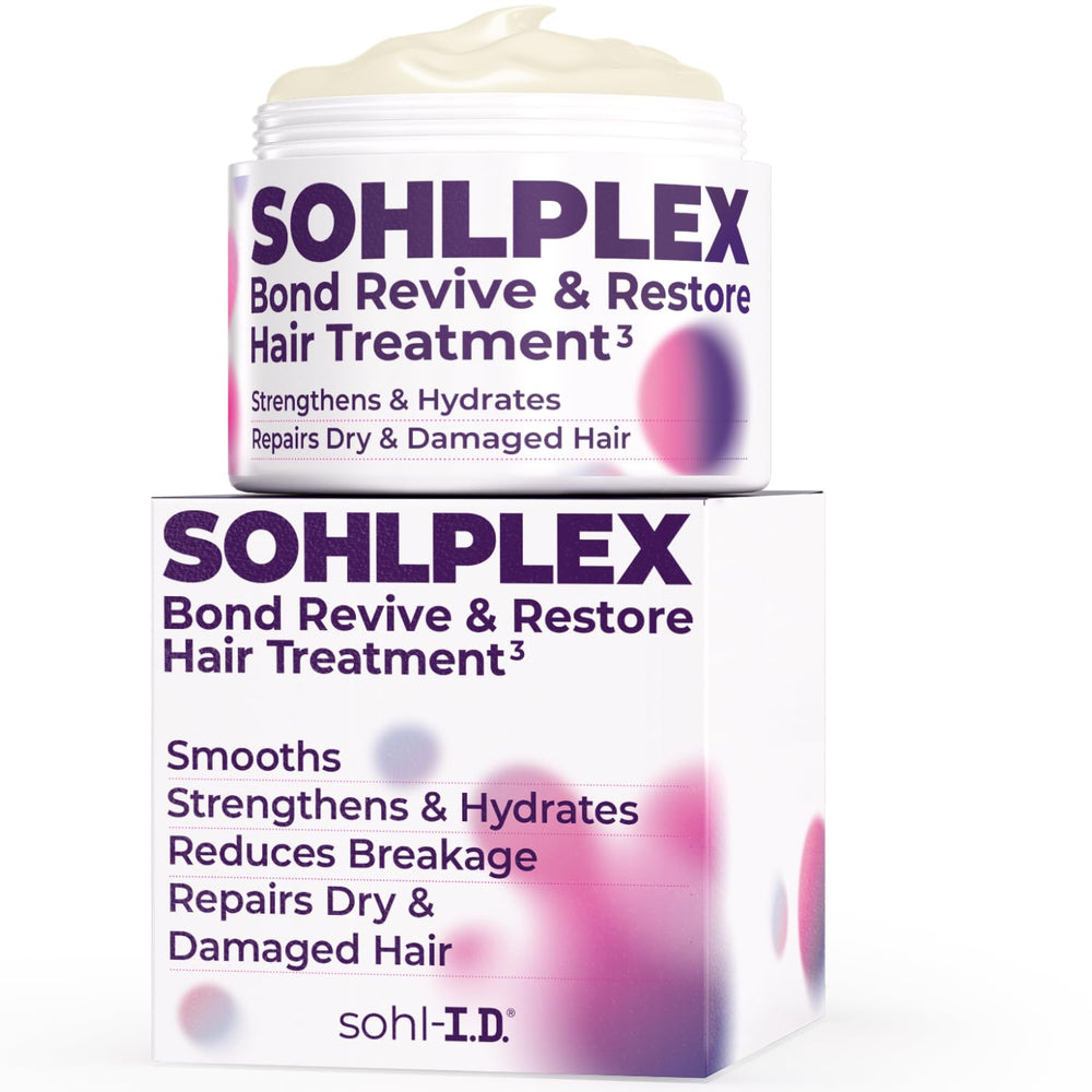 sohl-I.D. hair mask jar closeup shows deep conditioning for damaged hair.