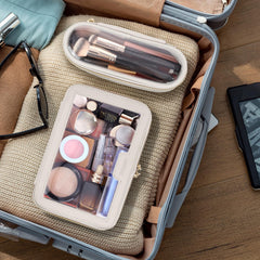Soimeat makeup brush bag keeps brushes neatly organized during travel.