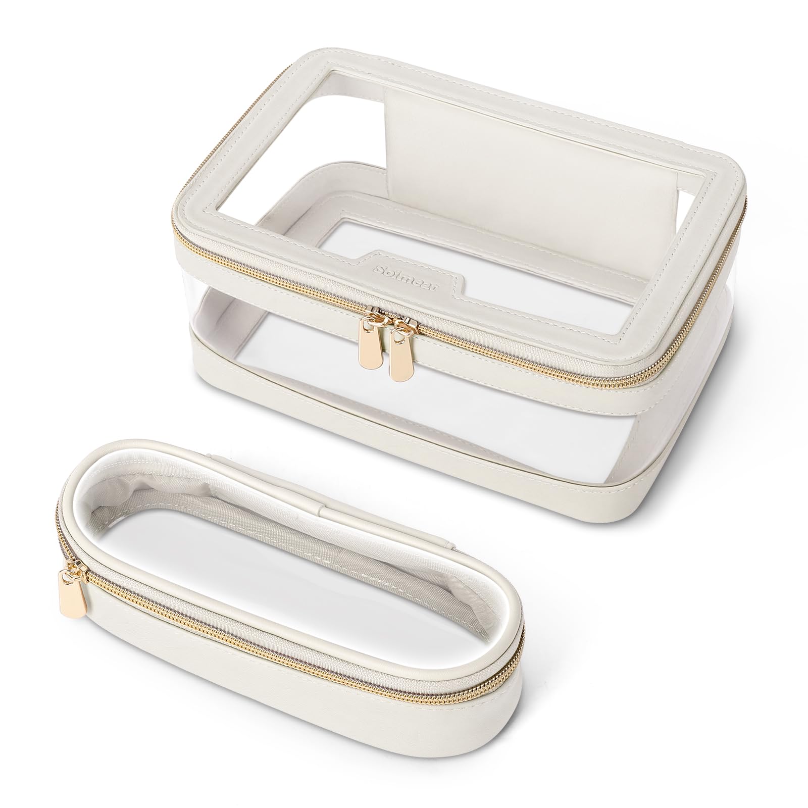 Soimeat Travel Clear Makeup Bag with transparent PVC for quick organization on the go.