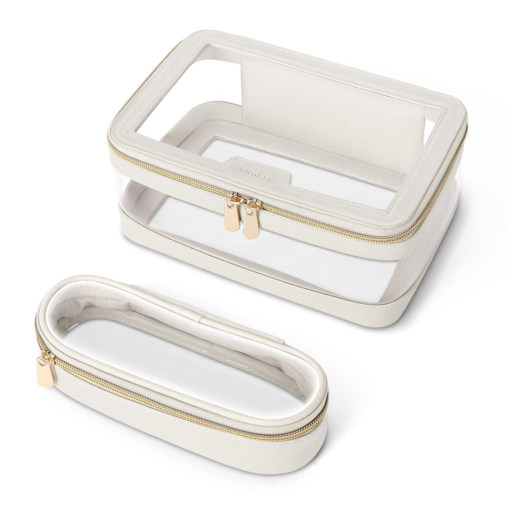 Soimeat Travel Clear Makeup Bag with transparent PVC for quick organization on the go.