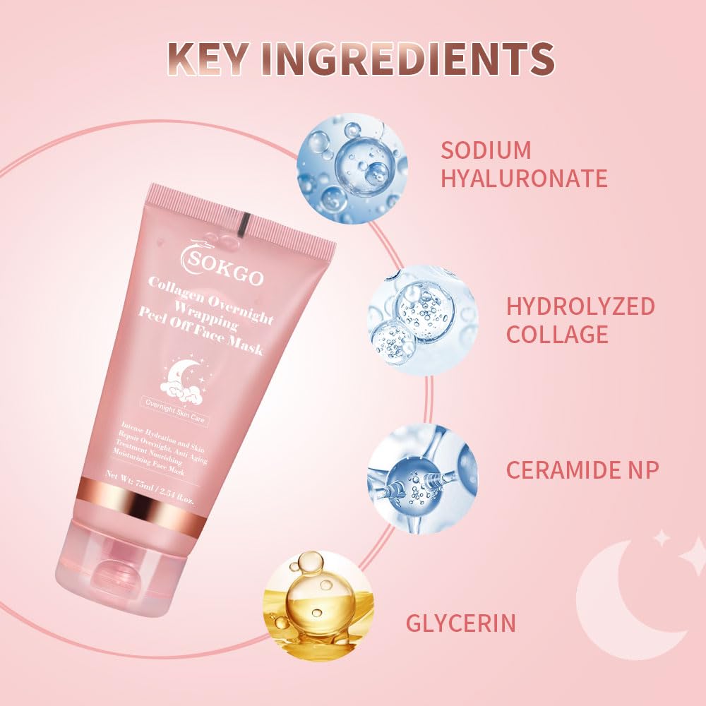 Sokgo Collagen Overnight Wrapping Mask film-forming texture creates peelable layer for deep nourishment.