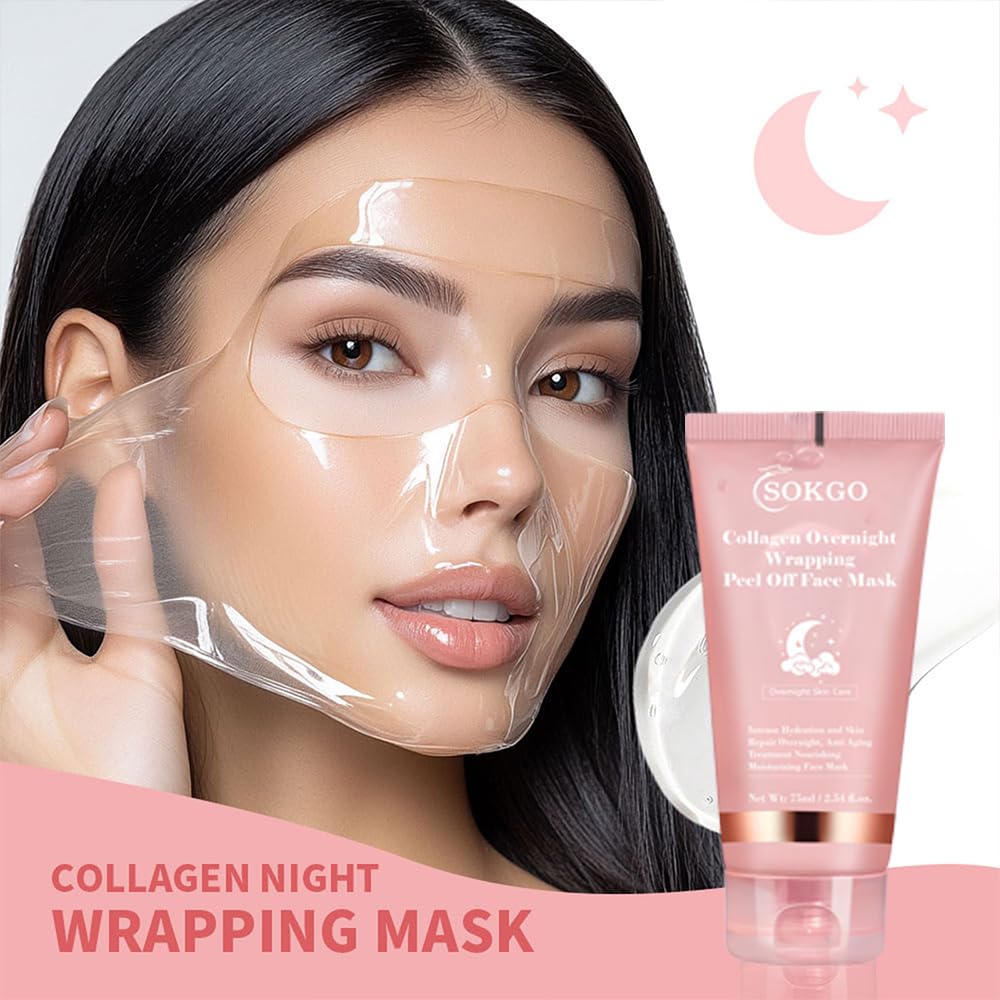 Sokgo Collagen Overnight Wrapping Mask hydration glow captured on skin for plump appearance.