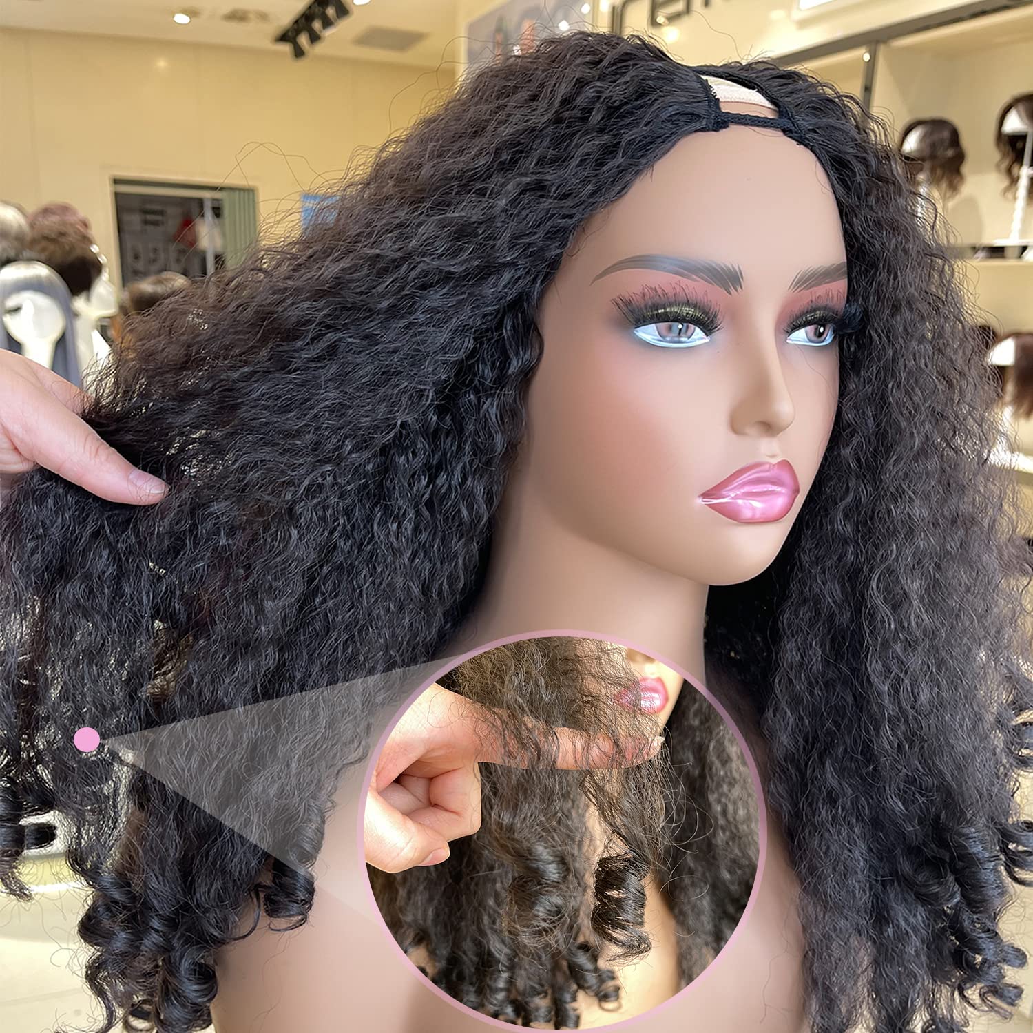 SOKU Afro Curly V Part Wig back view demonstrates full coverage and secure fit.