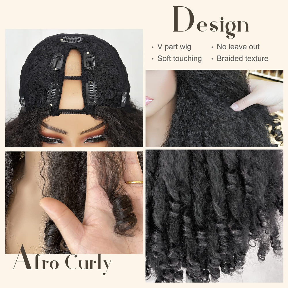 SOKU Afro Curly V Part Wig closeup fiber detail for realistic texture.