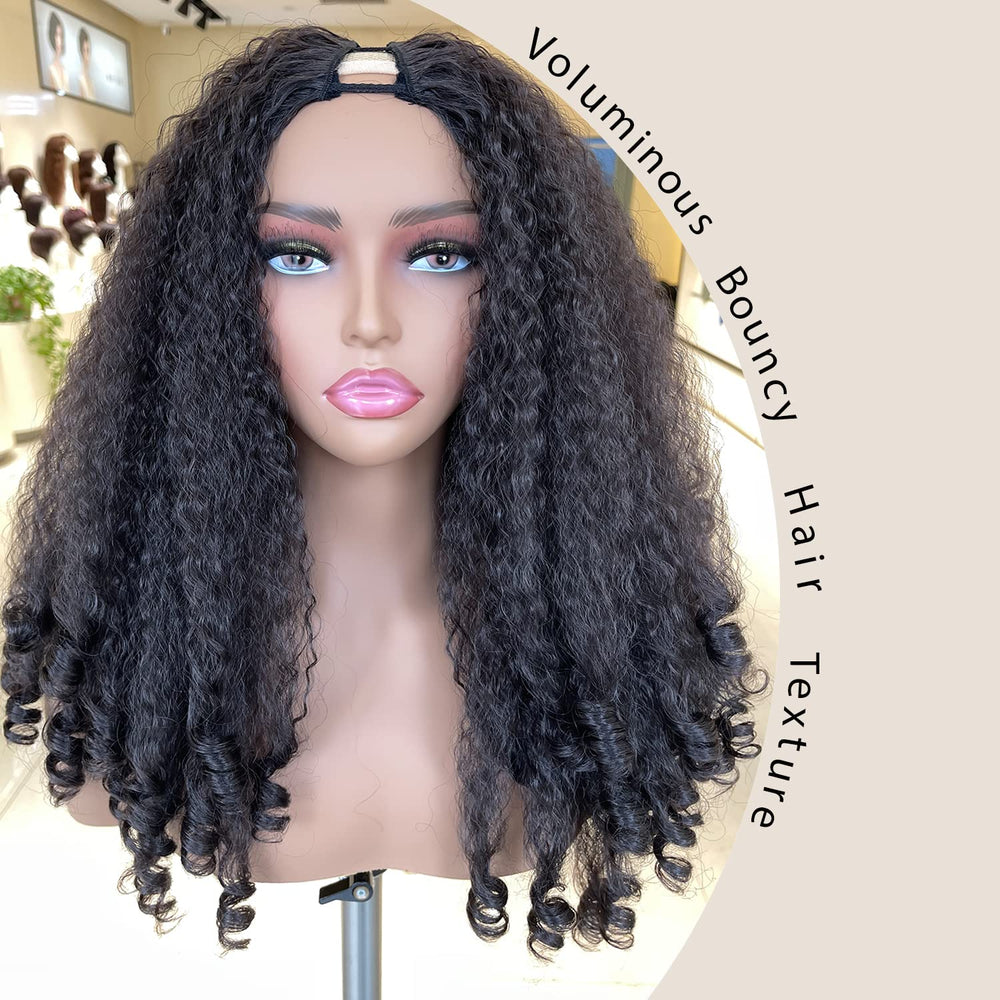 SOKU Afro Curly V Part Wig side view highlights bouncy curls and protective style.