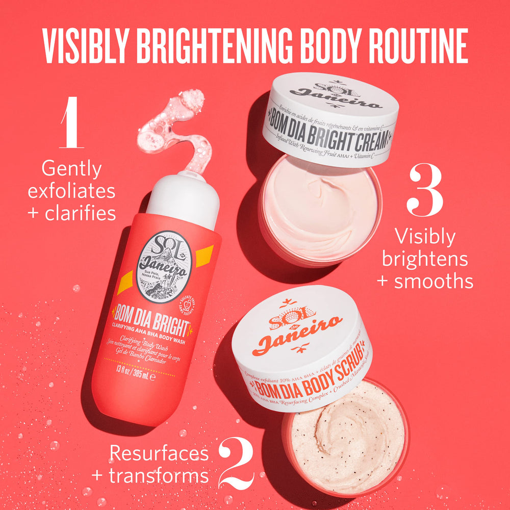 Sol de Janeiro shower-scene image suggests easy daily cleanse for balanced skin.