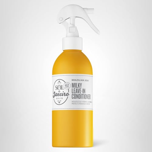 Sol de Janeiro Milky Leave-In bottle beside a styling comb for detangling.