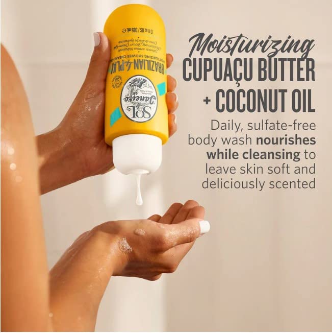 Sol de Janeiro coconut oil bottle showcases hydration to soften and smooth skin.