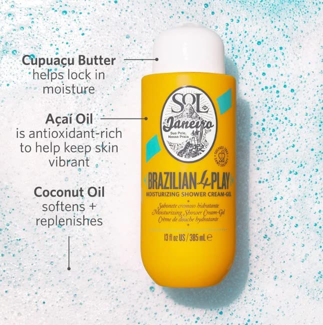 Sol de Janeiro Brazilian Play Shower Cream Gel cupuaçu-butter icon emphasizes deep moisture lock.