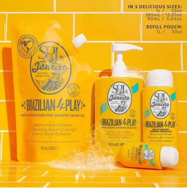 Sol de Janeiro Brazilian Play Shower Cream Gel swatch on skin shows rich lather texture.