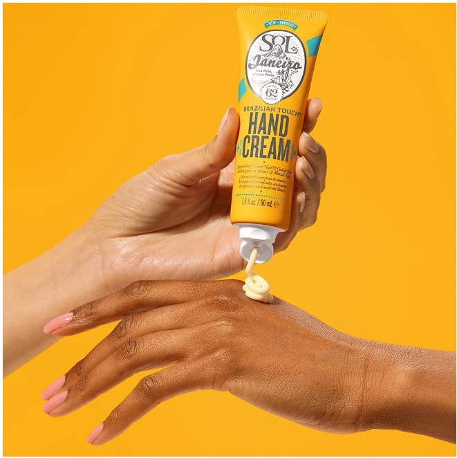 Sol de Janeiro Brazilian Touch Hand Cream applied on hands demonstrates quick hydration after washing.