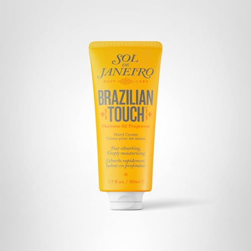Sol de Janeiro Brazilian Touch Hand Cream desk-use setup suggests portable daily hydration.