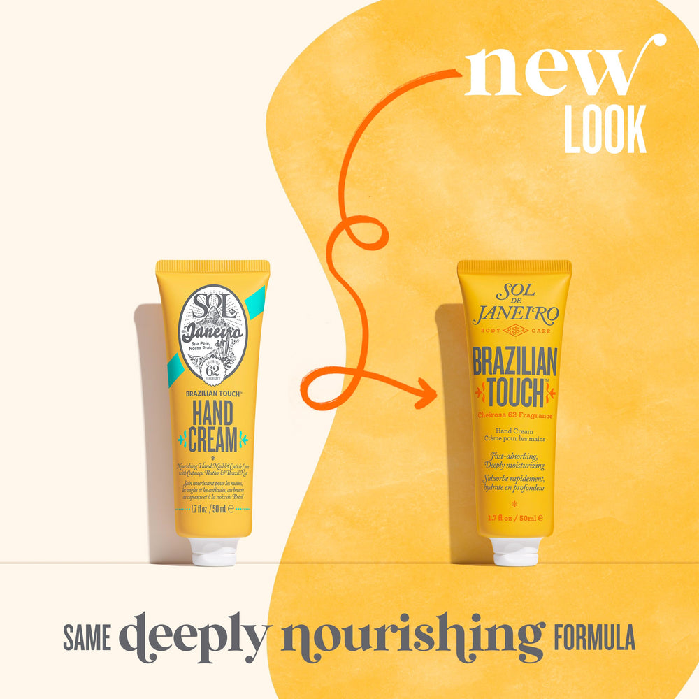 Sol de Janeiro Brazilian Touch Hand Cream pump dispensing shows easy, fast-absorption application.