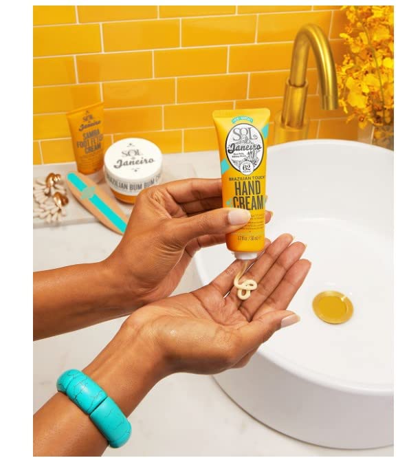 Sol de Janeiro Brazilian Touch Hand Cream texture closeup reveals rich non-greasy cream.