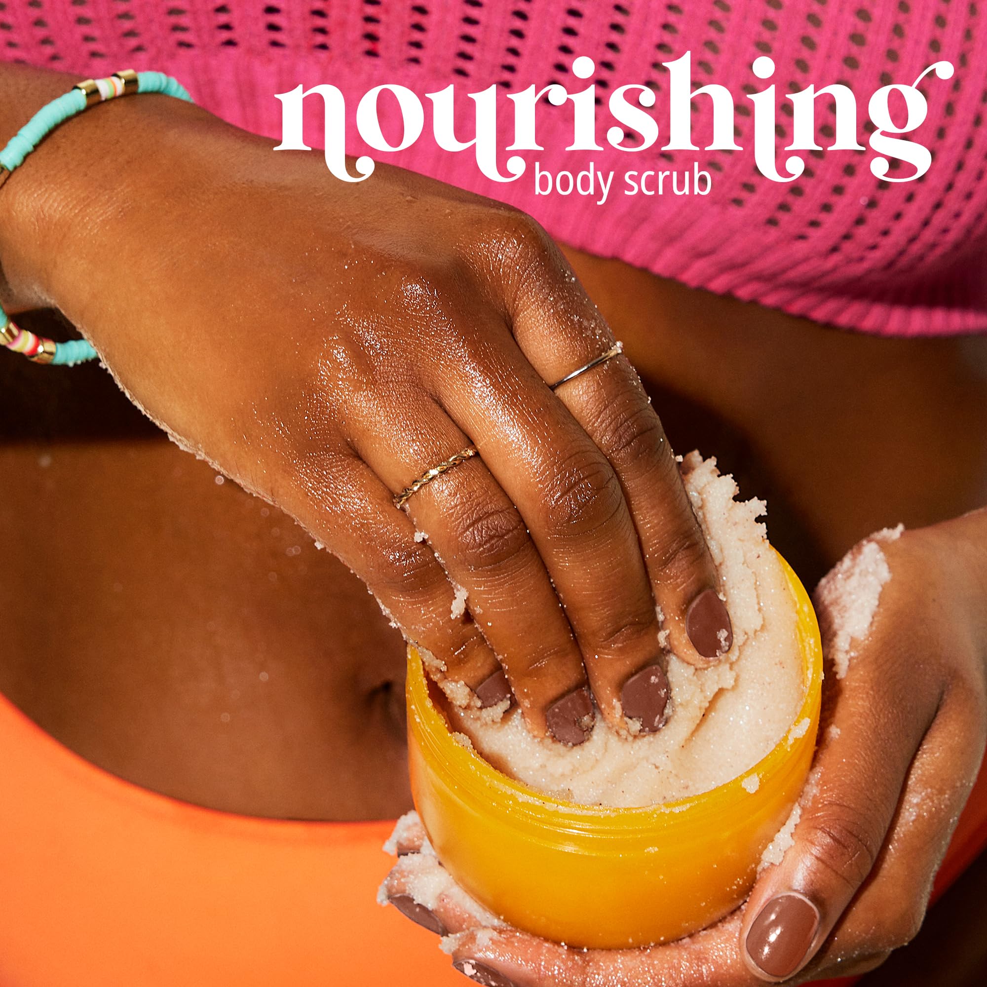 Sol de Janeiro Bum Bum Body Scrub crushed cupuaçu seeds texture adds even skin tone and smoothness.