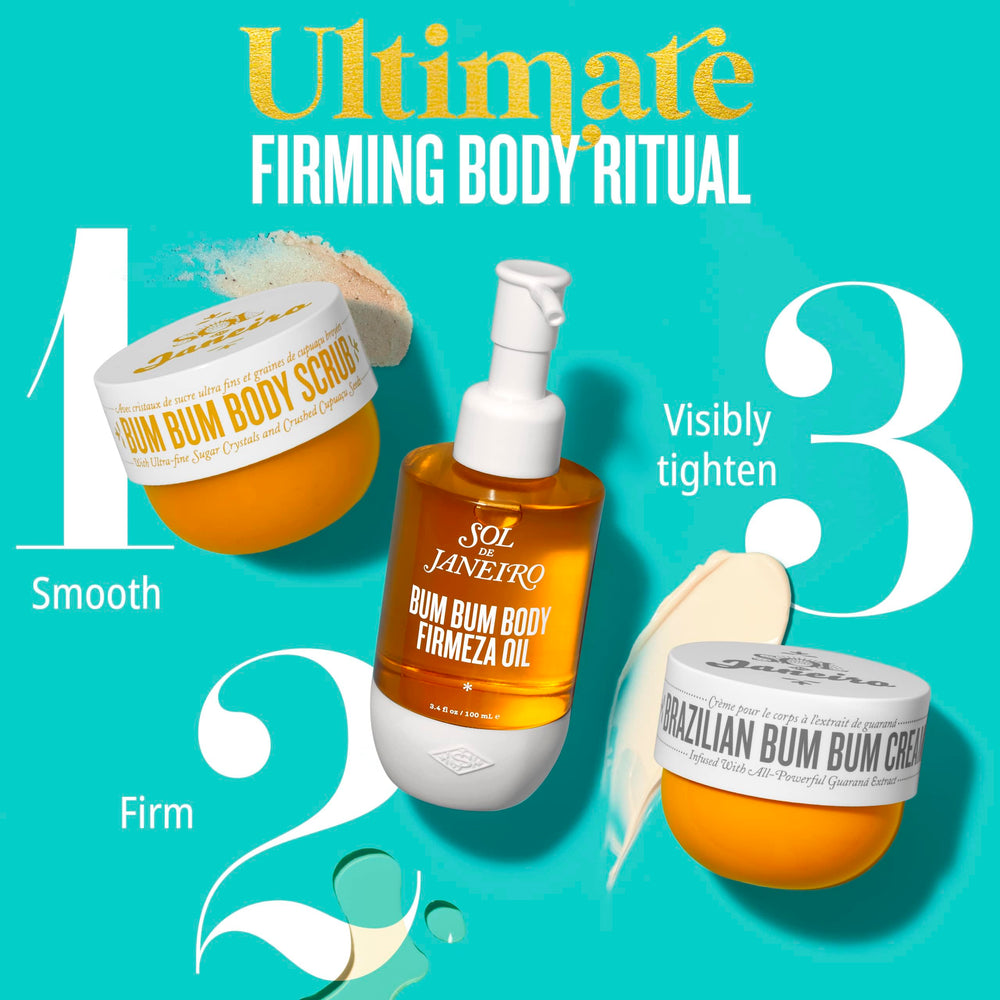 Sol de Janeiro Bum Bum Cream application—silky texture ready for daily ritual.