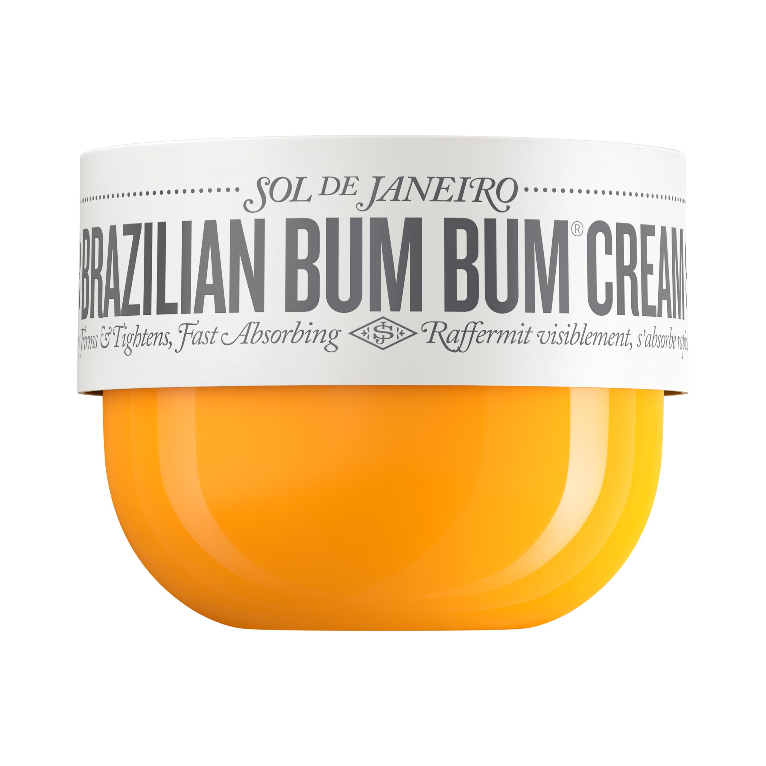 Sol de Janeiro Bum Bum Cream application scene shows firming action for smoother-looking skin.