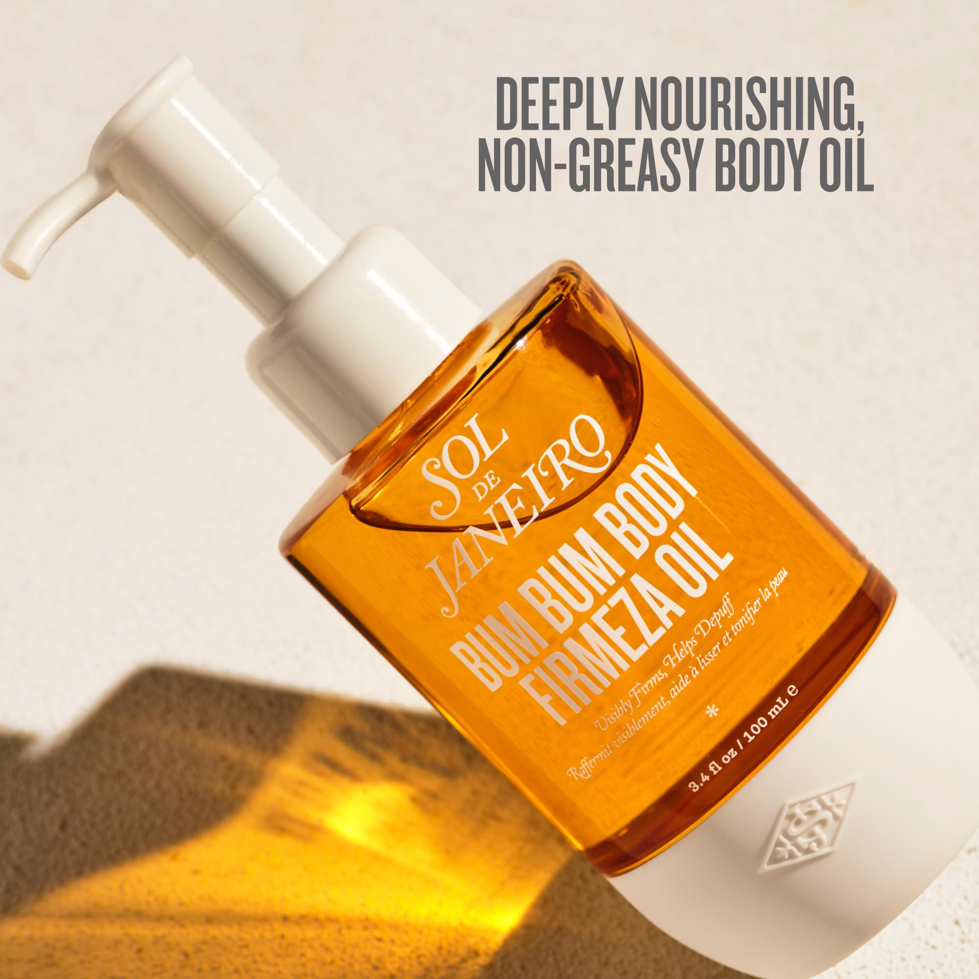 Sol de Janeiro Bum Bum Firmeza Body Oil micro algae closeup highlights depuffing-friendly ingredients.