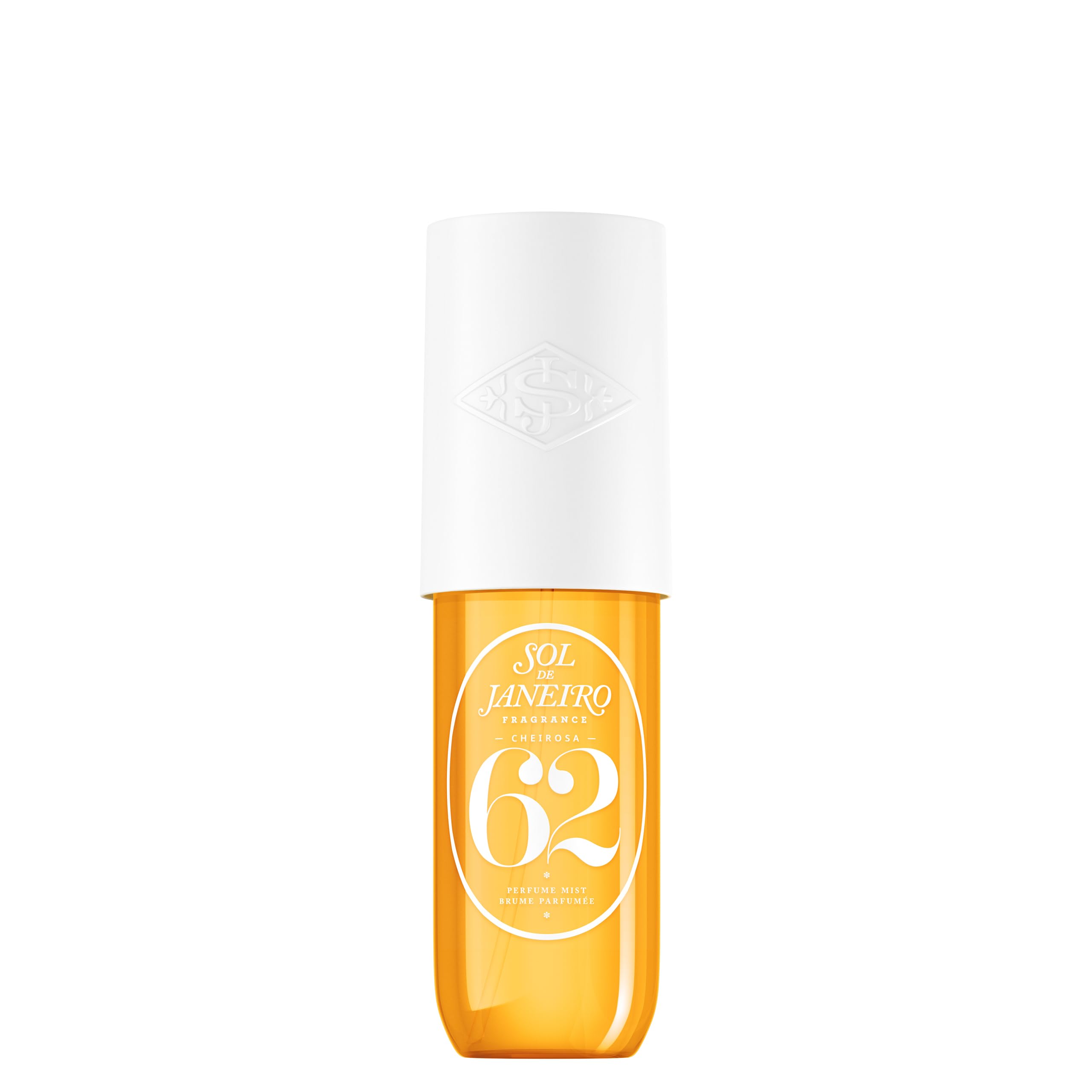 Sol de Janeiro Cheirosa 62 bottle closeup highlights pistachio and vanilla notes for a warm gourmand mood.