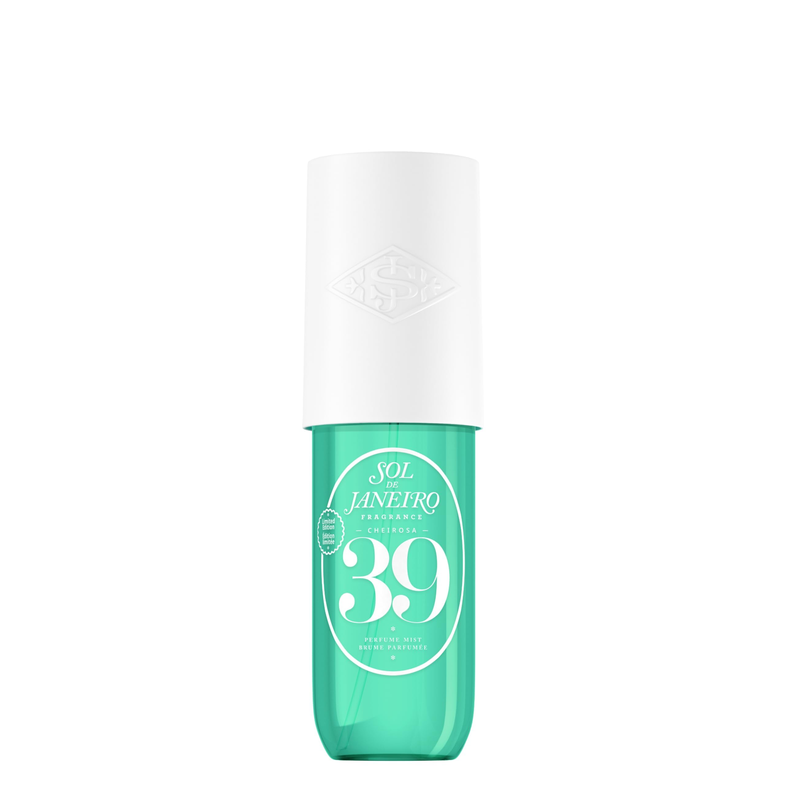Sol de Janeiro Cheirosa 39 mist bottle shows travel-ready fragrance for daily refresh.