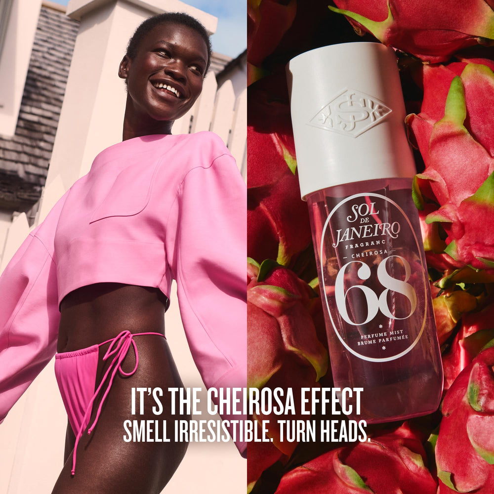 Sol de Janeiro Cheirosa 68 mist notes Brazilian jasmine evokes tropical bloom.