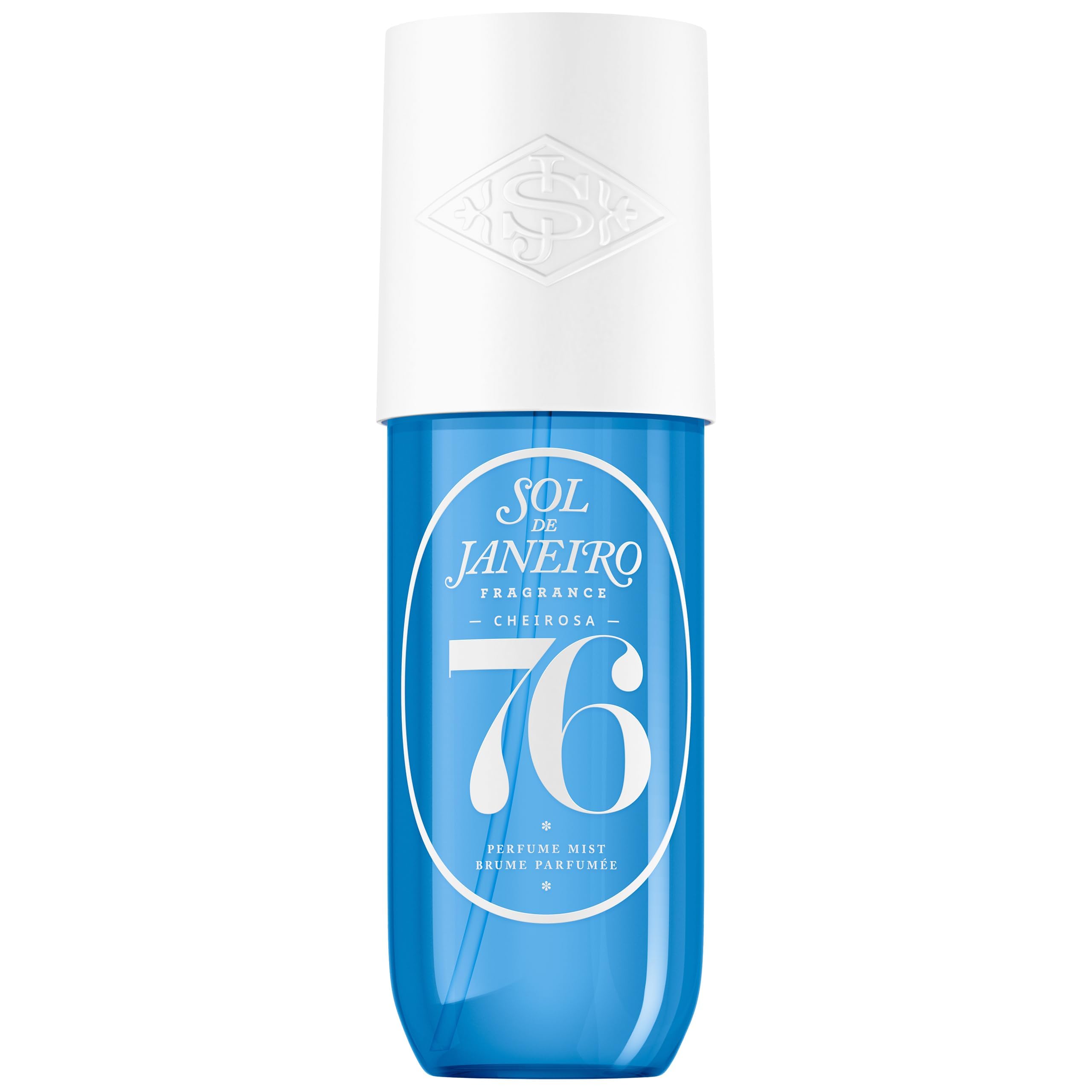 Sol de Janeiro Cheirosa 76 bottle pour showcases amber fragrance for lasting wear.