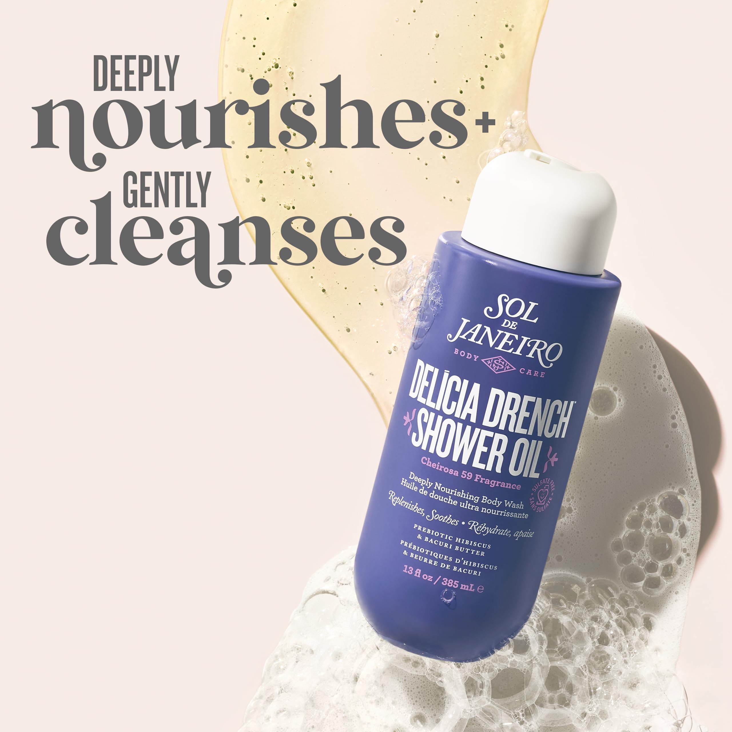 Sol de Janeiro Delicia Drench close-up label highlights Brazilian oils for intense hydration