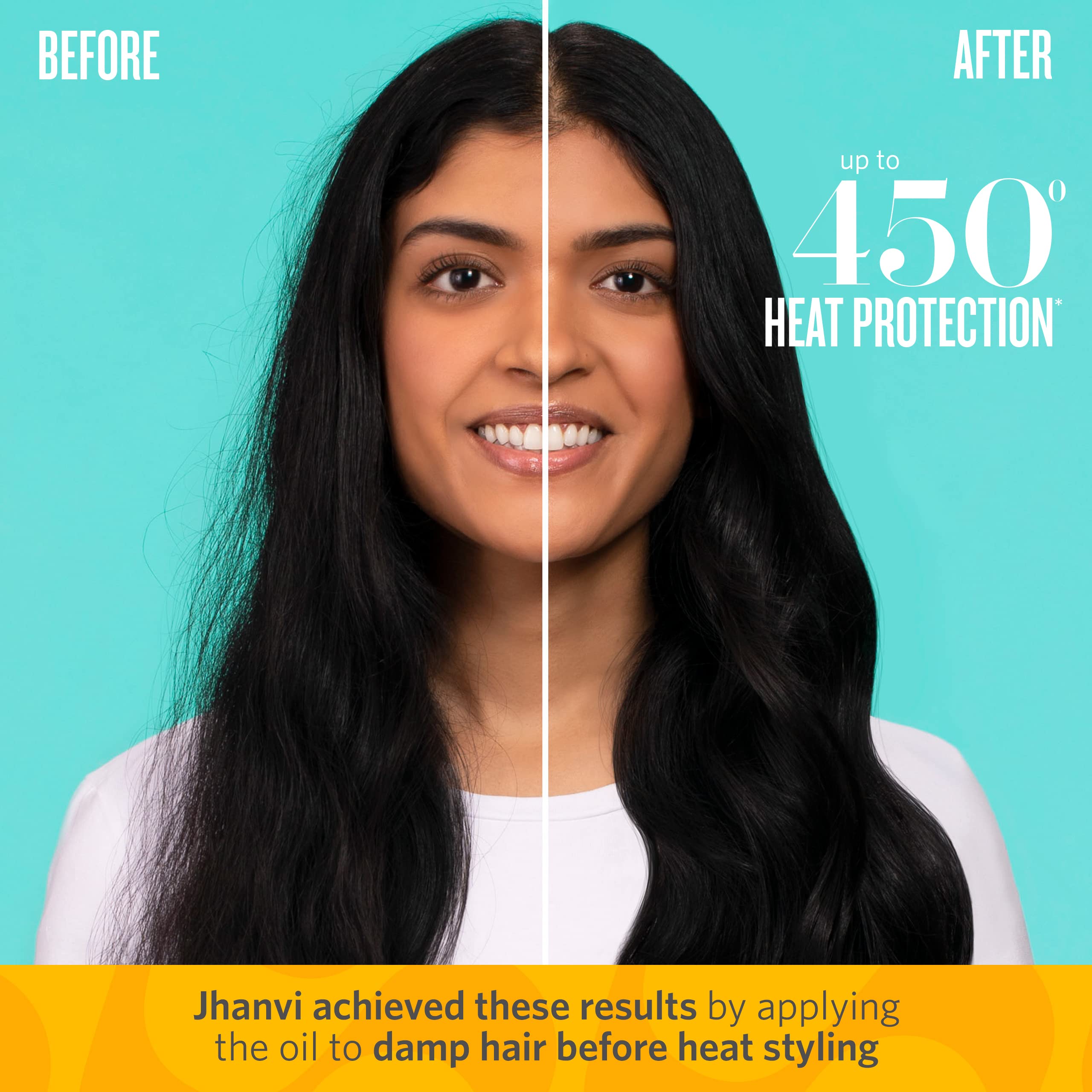 End-application on dry hair demonstrates smoothing and frizz tame
