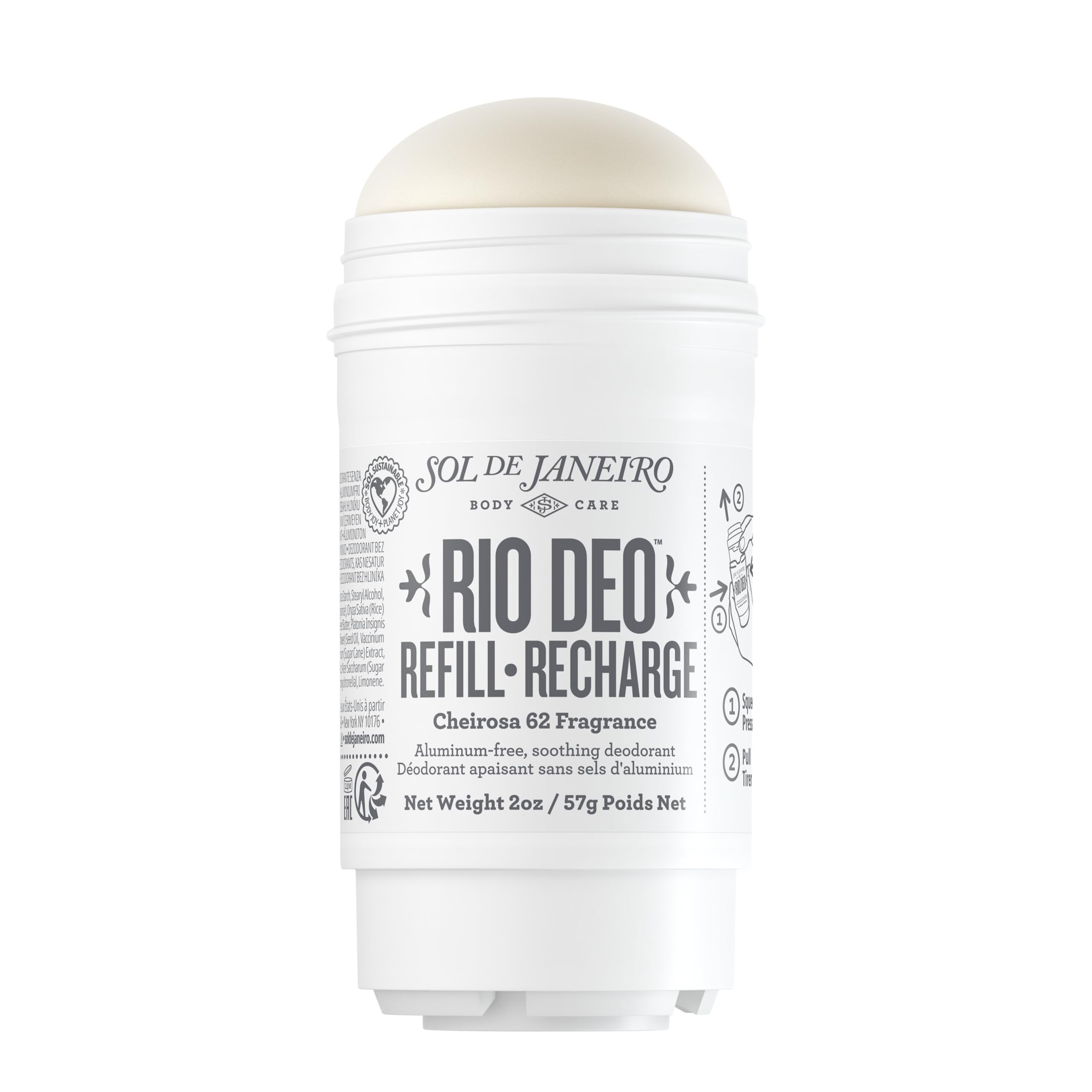 Sol de Janeiro Rio Deo Cheirosa 62 refill bar packaging showcases eco-friendly design for daily freshness