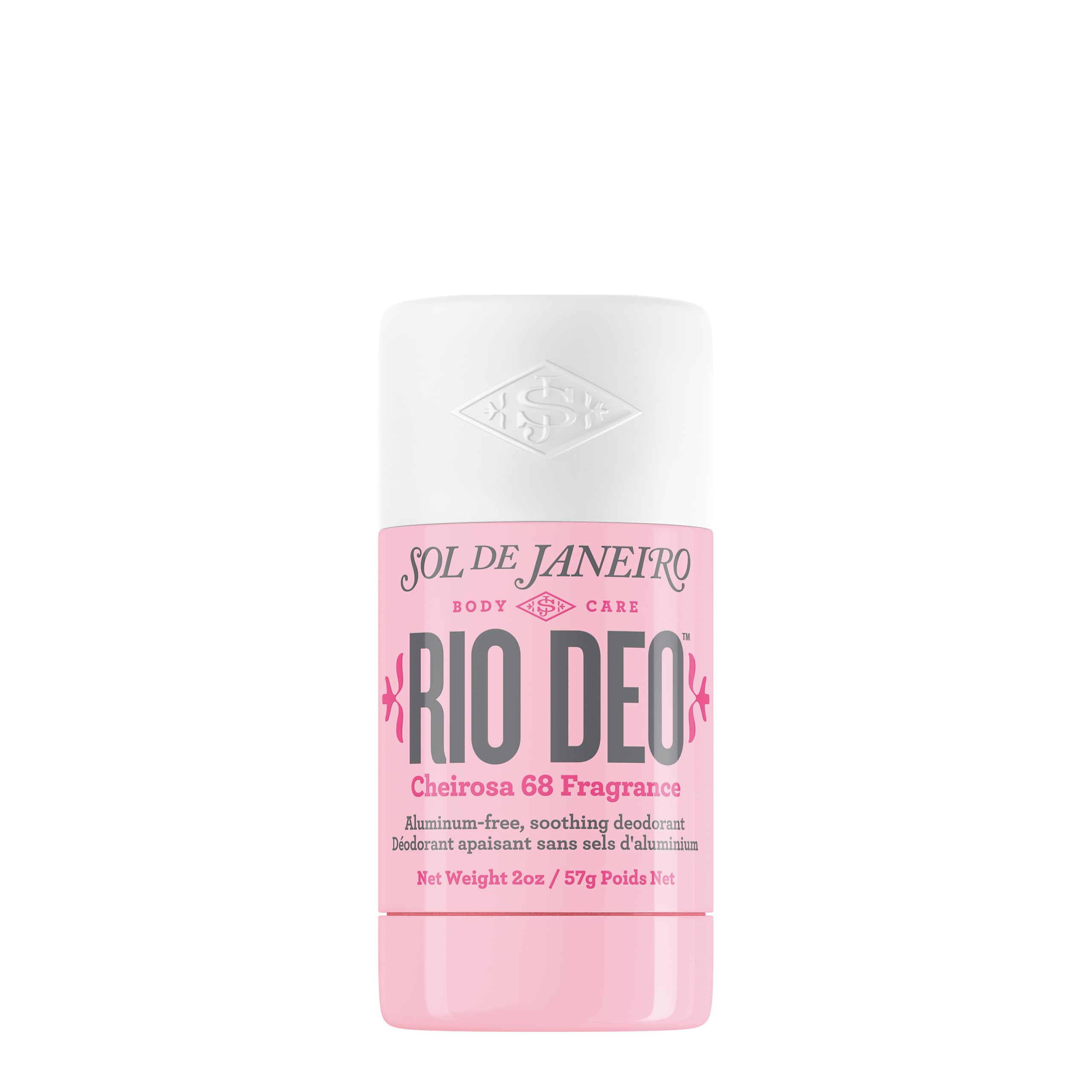 Sol de Janeiro Rio Deo Cheirosa 68 packaging shows refillable aluminum-free design for sustainable use.