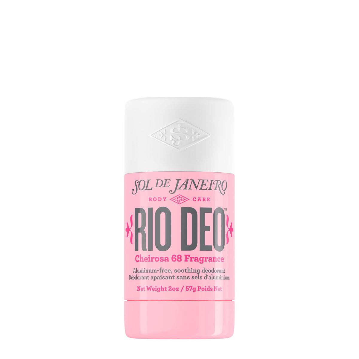 Sol de Janeiro Rio Deo Cheirosa 68 packaging shows refillable aluminum-free design for sustainable use.