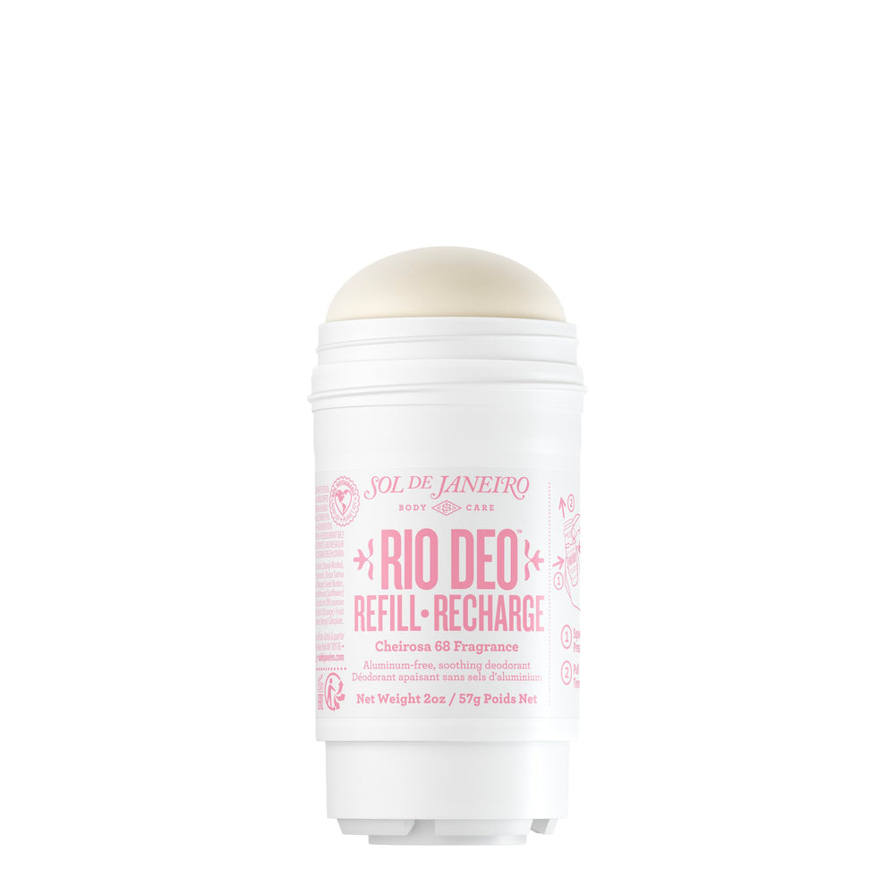 Sol de Janeiro Rio Deo Cheirosa 68 refill packaging highlighting aluminum-free design for gentle daily use