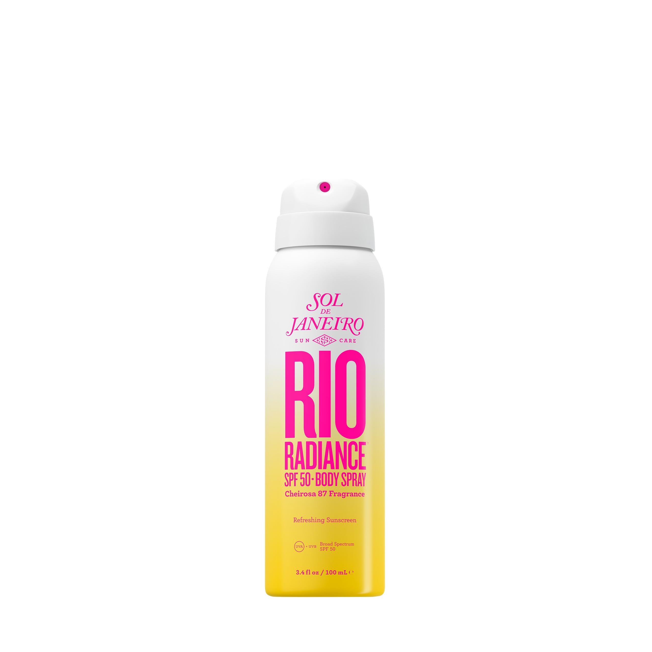 Sol de Janeiro Rio Radiance SPF50 bottle showing sheer, luminous sunscreen on skin