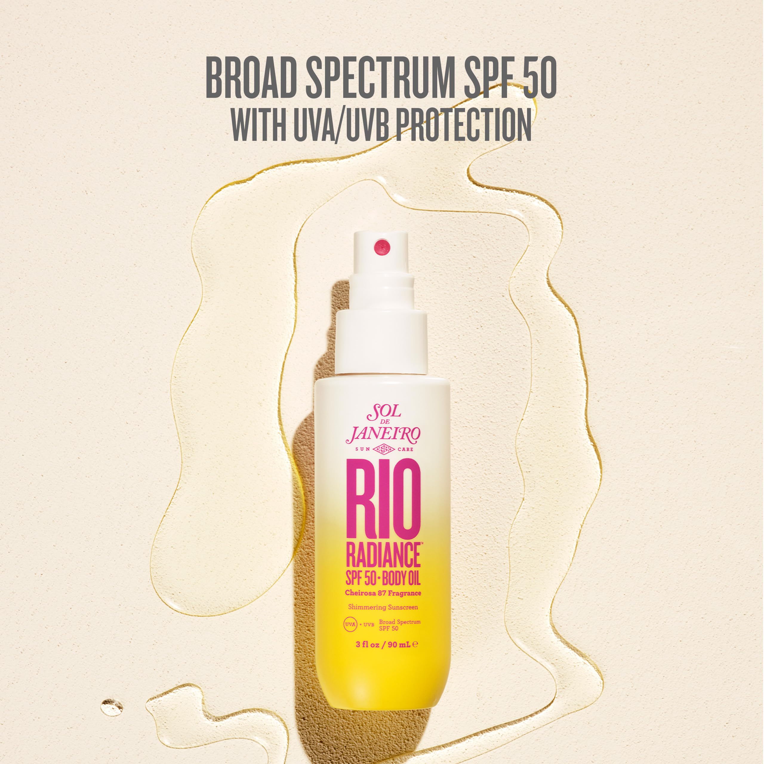 Sol de Janeiro Rio Radiance SPF 50 spray demonstrates even coverage and glow