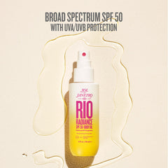 Sol de Janeiro Rio Radiance SPF 50 spray demonstrates even coverage and glow