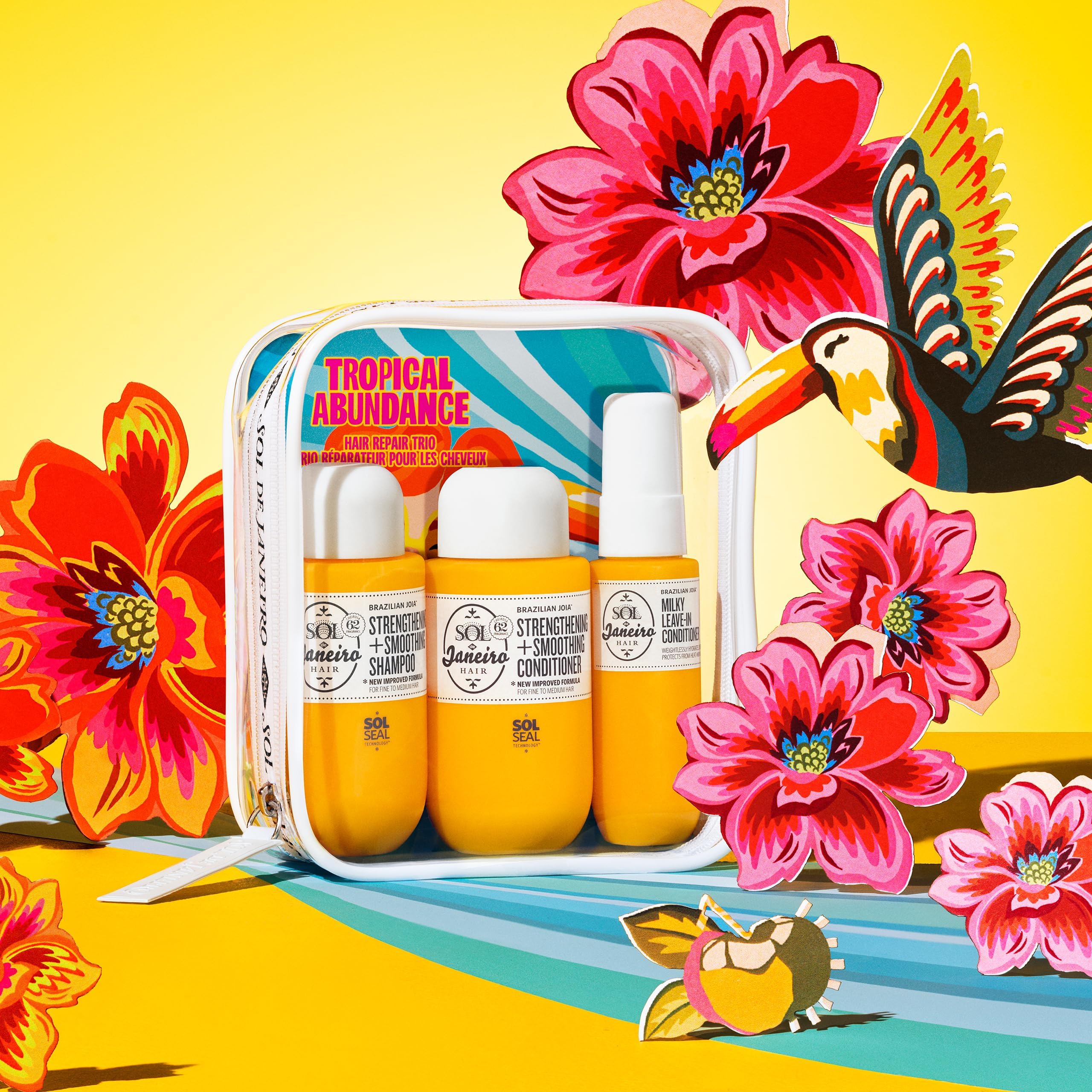 Sol de Janeiro tropical abundance travel set packaging highlights TSA-friendly mini sizes.